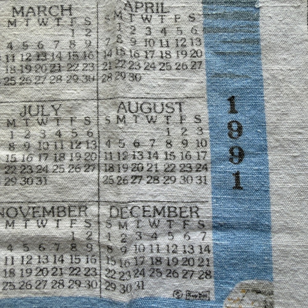 Vintage 1991 Rockport MA Motif No 1 Linen Calendar Tea Towel Red Fishing Shack - Picture 2 of 7